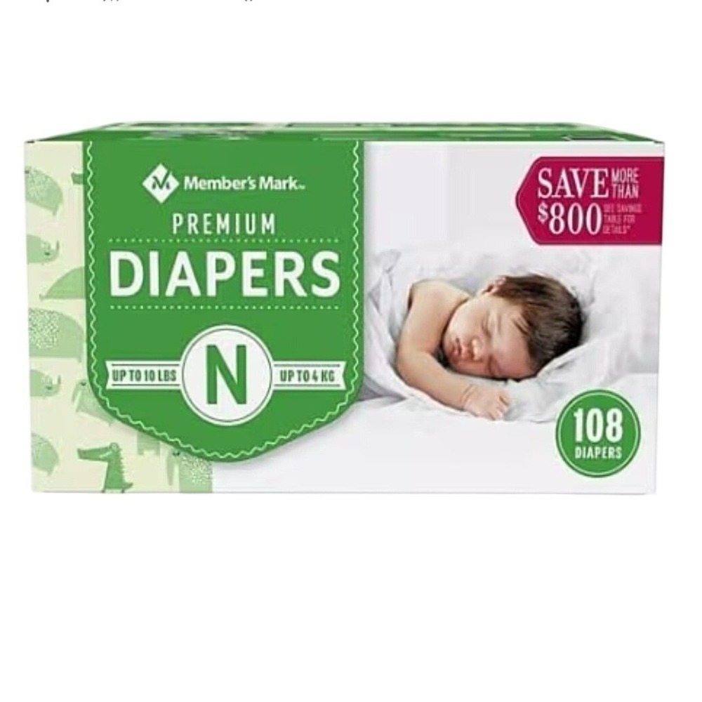 Members Mark Premium Diapers Size‎ N Newborn Up To 10 Lbs 108 Count